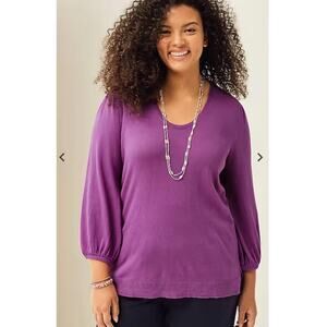 J Jill Womens Wearever Silk Cotton Blend Bluson Sleeve Sweater - Purple, Size XL